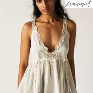 NEW Free People Lizzy Lace Babydoll Tank - Champagne Dream Cream - Size Large